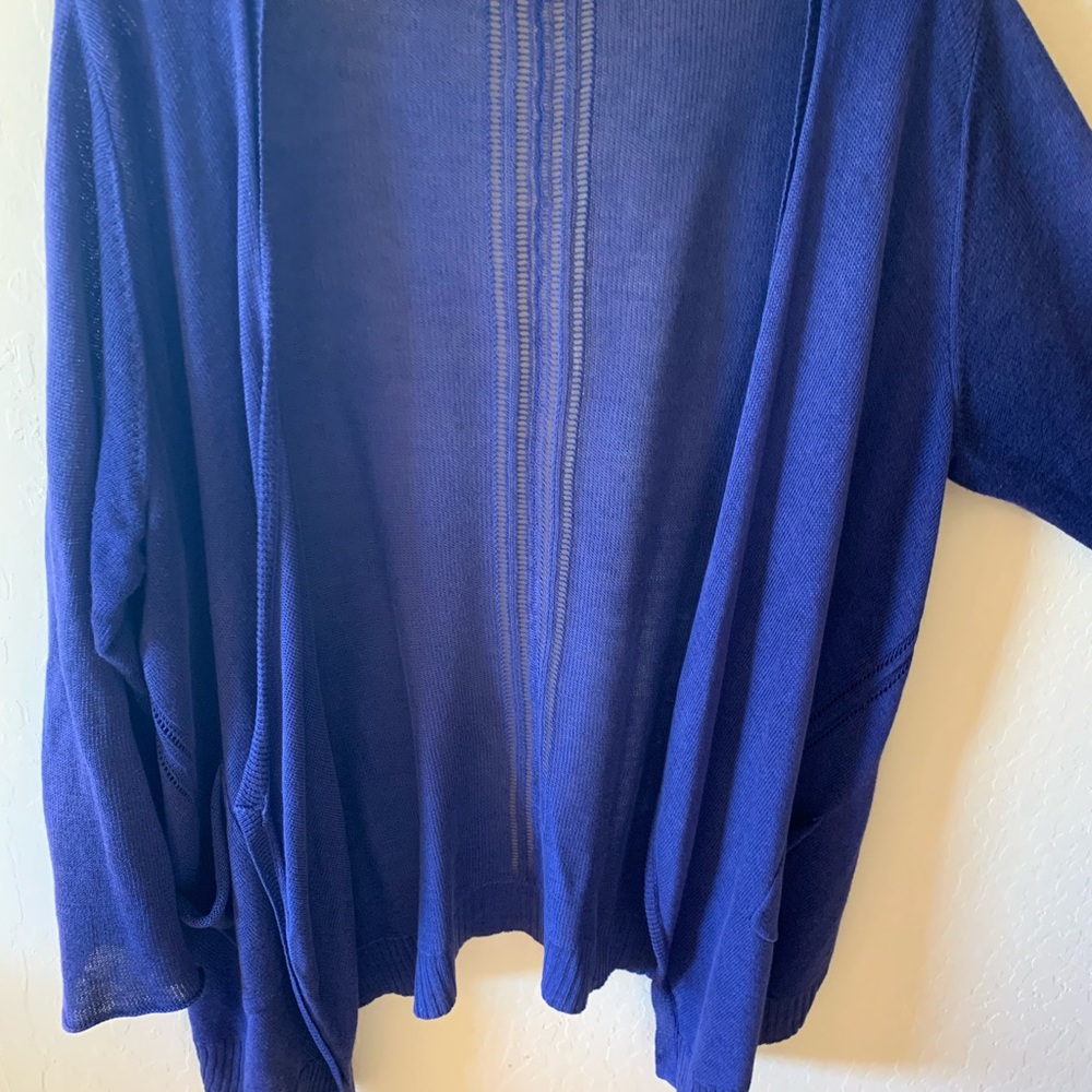 Eileen Fisher Rich-Blue Linen open front cardigan
